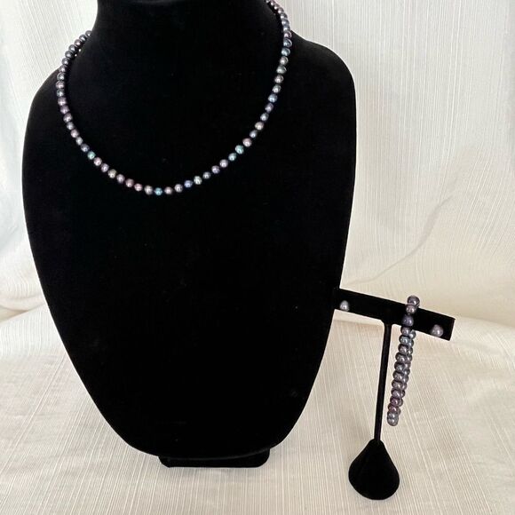 Freshwater Dyed Pearl Set-14k Gold Posts and Clasp- Necklace, Bracelet and Studs - Picture 1 of 7